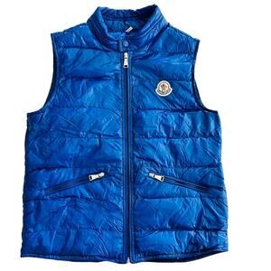 Moncler Gui Kids Boys Puffer Vest Royal Blue Size 10 Shine Classic Fit $445